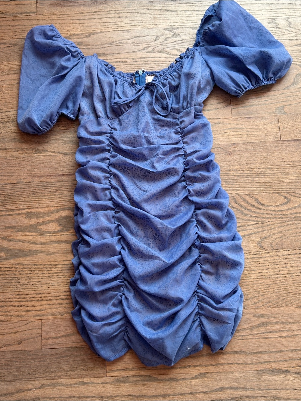 Sweet pot the label ruched blue bodycon puff sleeve dress